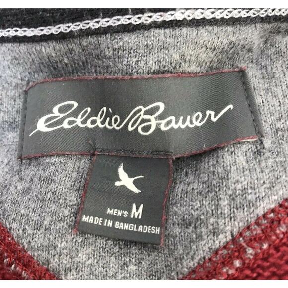 Eddie Bauer Quarter Zip Pullover Sweater Men's Medium Burgundy 100% Cotton - Picture 2 of 8